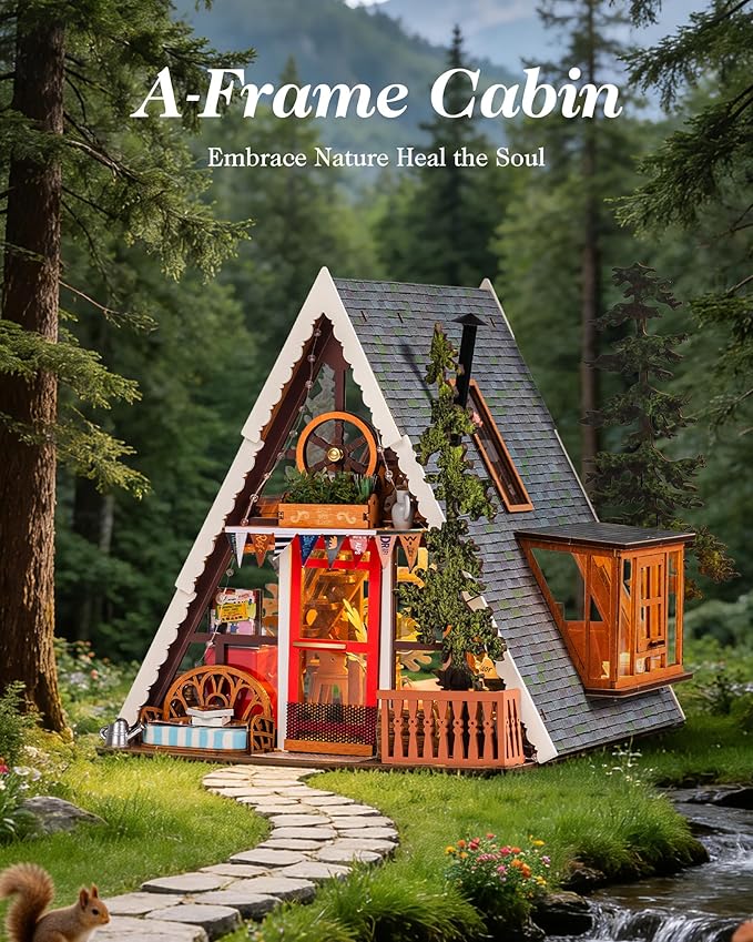 Rolife DIY Miniature House Kits A-Frame Cabin, Tiny House Mini House Building Kit for Teens, DIY Crafts for Adults, Birthday/Halloween for Parents Friends (A-Frame Cabin)