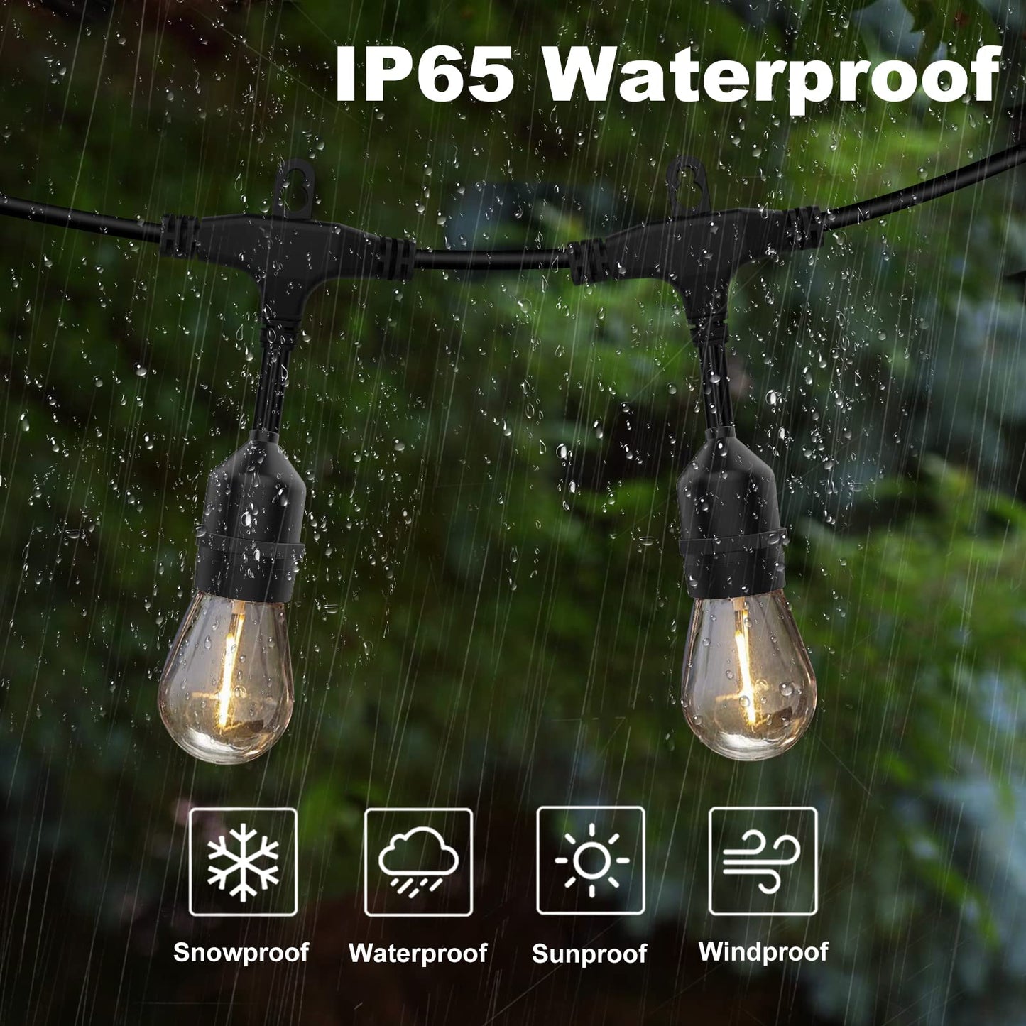 Achin Outdoor String Lights 48FT Dimmable Warm White 2200K LED Shatterproof with 16 Bulbs, Waterproof, Model OTS4815-TS20B1-S142