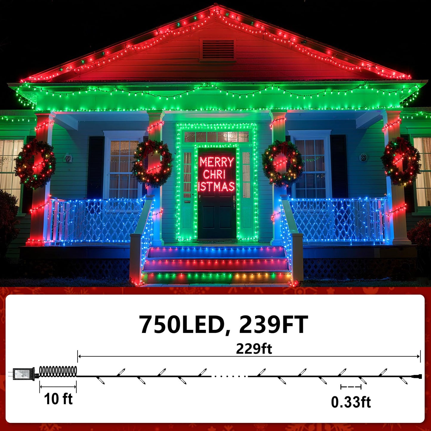 750 Led 240Ft Christmas String Lights Outdoor With 12 Lighting Modes  Green Wire Christmas Lights With Timer & Dimmable  Waterproof Plug In Fairy Lights For Room Party Home Patio Wedding Xmas  Green