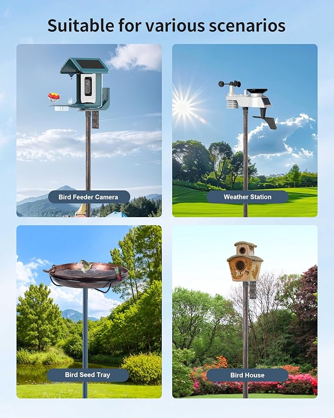 Bird Feeder Pole Stand – 60 Inch Height Feeding Station with 1-Inch Dia Heavy Duty for Hanging Feeders, Bird House Pole Mount Kit for Outdoor, Slip-Fit Connection，Copper Brushed