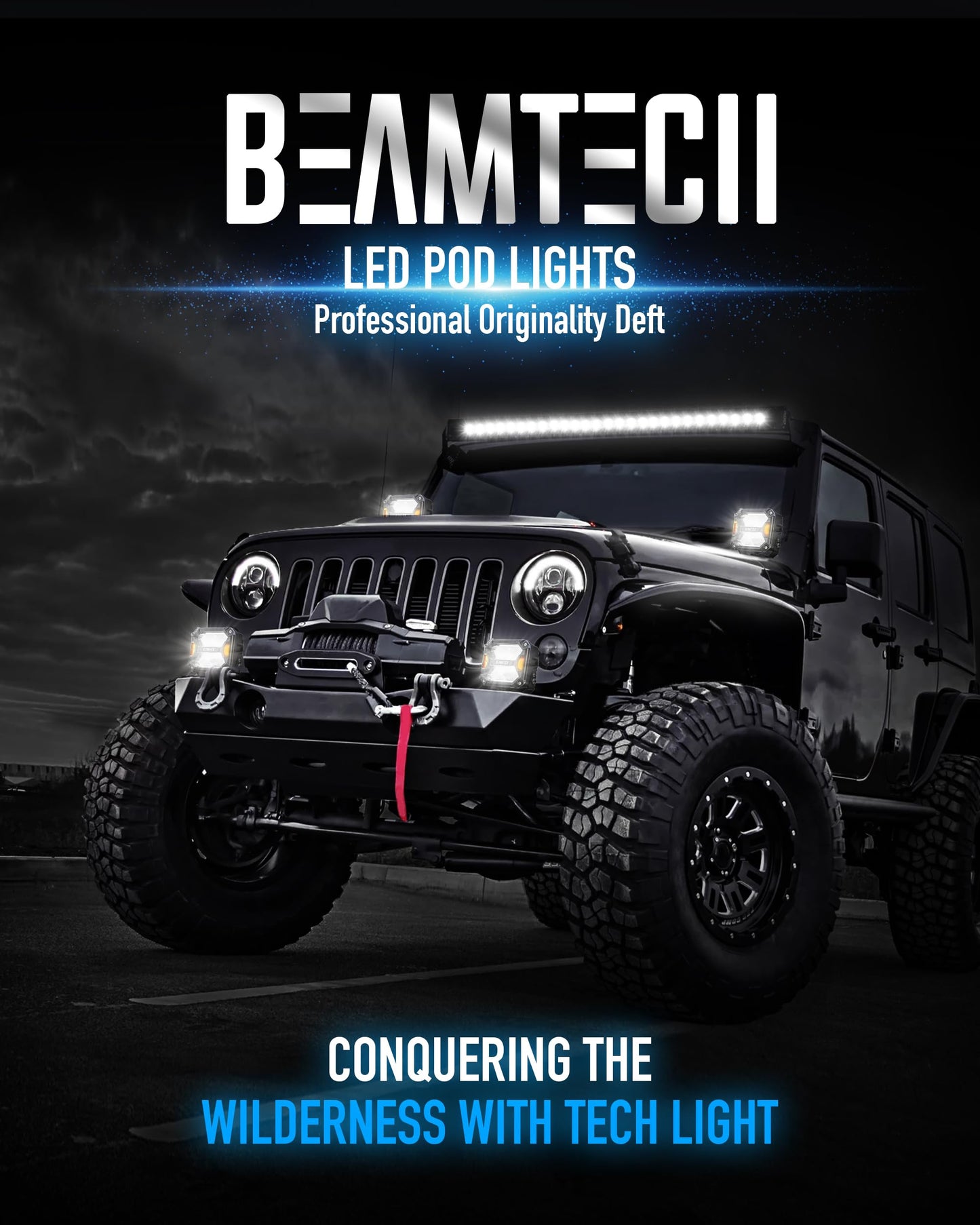 BEAMTECH LED Pods 4 Inch 120W 14400LM White Spot Beam Work Light with Wiring Harness Driving Off Road Lights for Truck SUV ATV UTV
