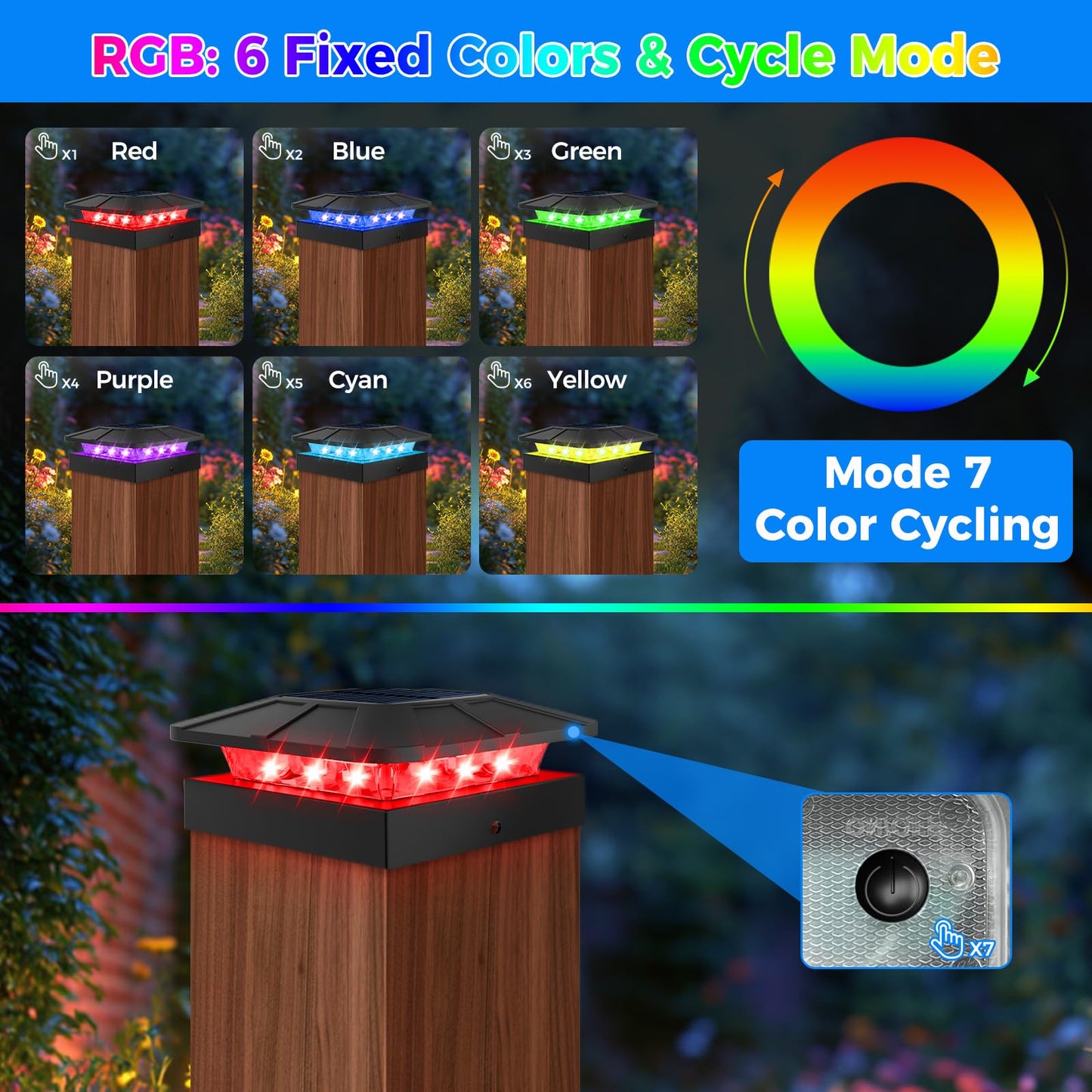 Peasur 4X4 Solar Post Cap Lights Rgb Color Changing  16 Pack Outdoor Led Fence Light Solar Powered Waterproof  Wood/Vinyl Posts Top Lighting For Outside Deck Yard Garden Patio