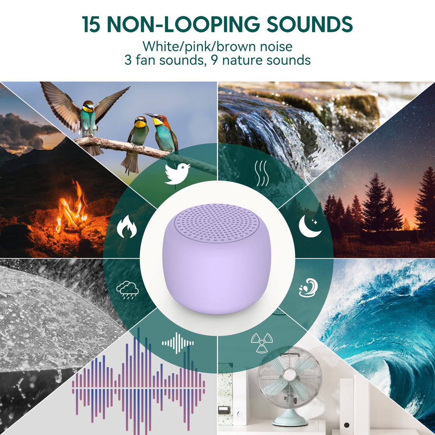 White Noise Machine Babelio Mini Sound Machine for Adults Kids Baby | 15 Non-looping Sounds | Timer | Easy to Pocket and Travel - Purple