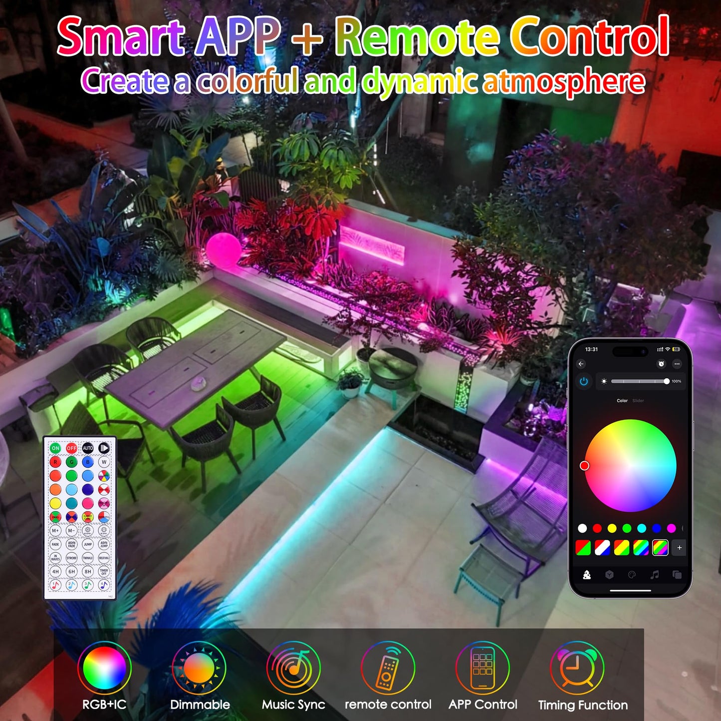 Hozplex 99ft LED Rope Lights, Waterproof, Remote & APP Control, 16 Million Colors, Model H002-99