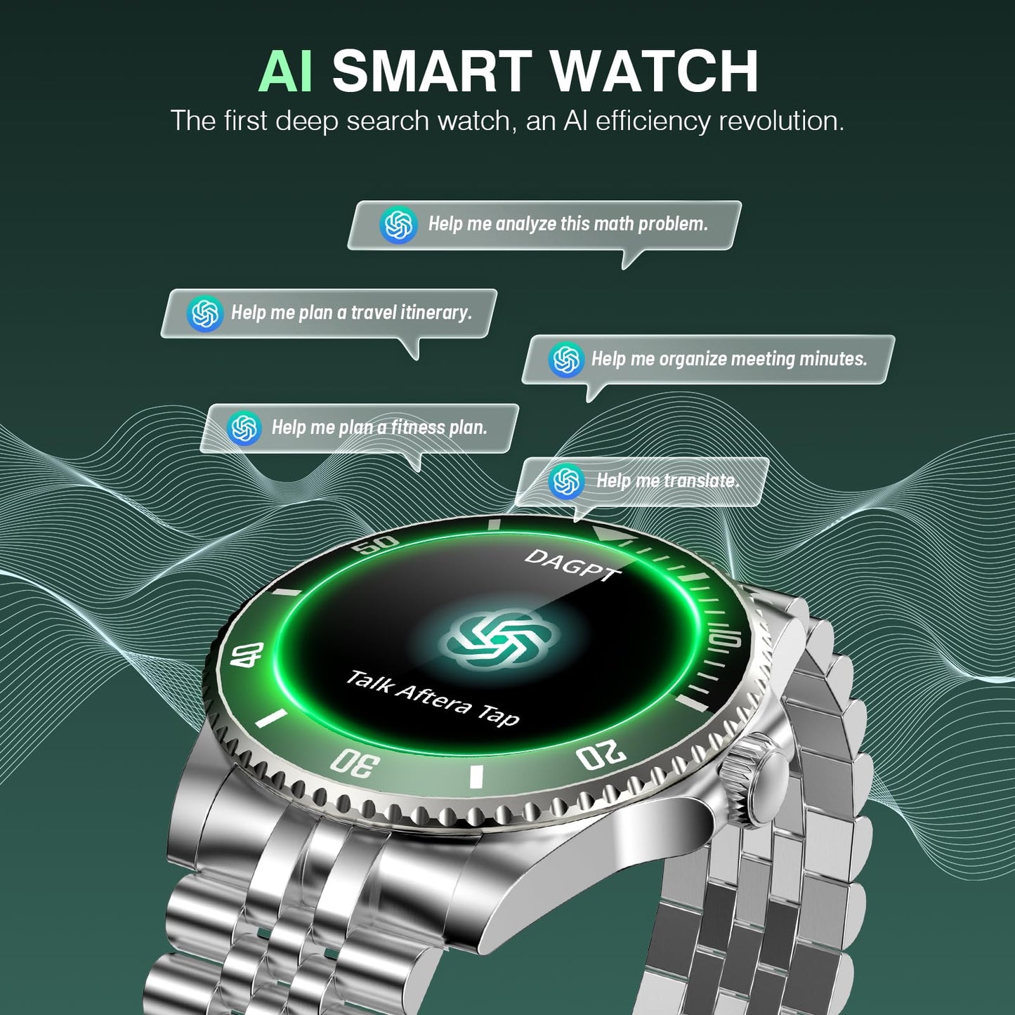 2025 DA GPT Smart Watch for Men, Heart Rate, Blood Pressure, Blood Oxygen, Sleep Monitor, 107 Sports Modes, 1.19-inch AMOLED Display, Waterproof Round Watch, Compatible Android iOS Silver Green