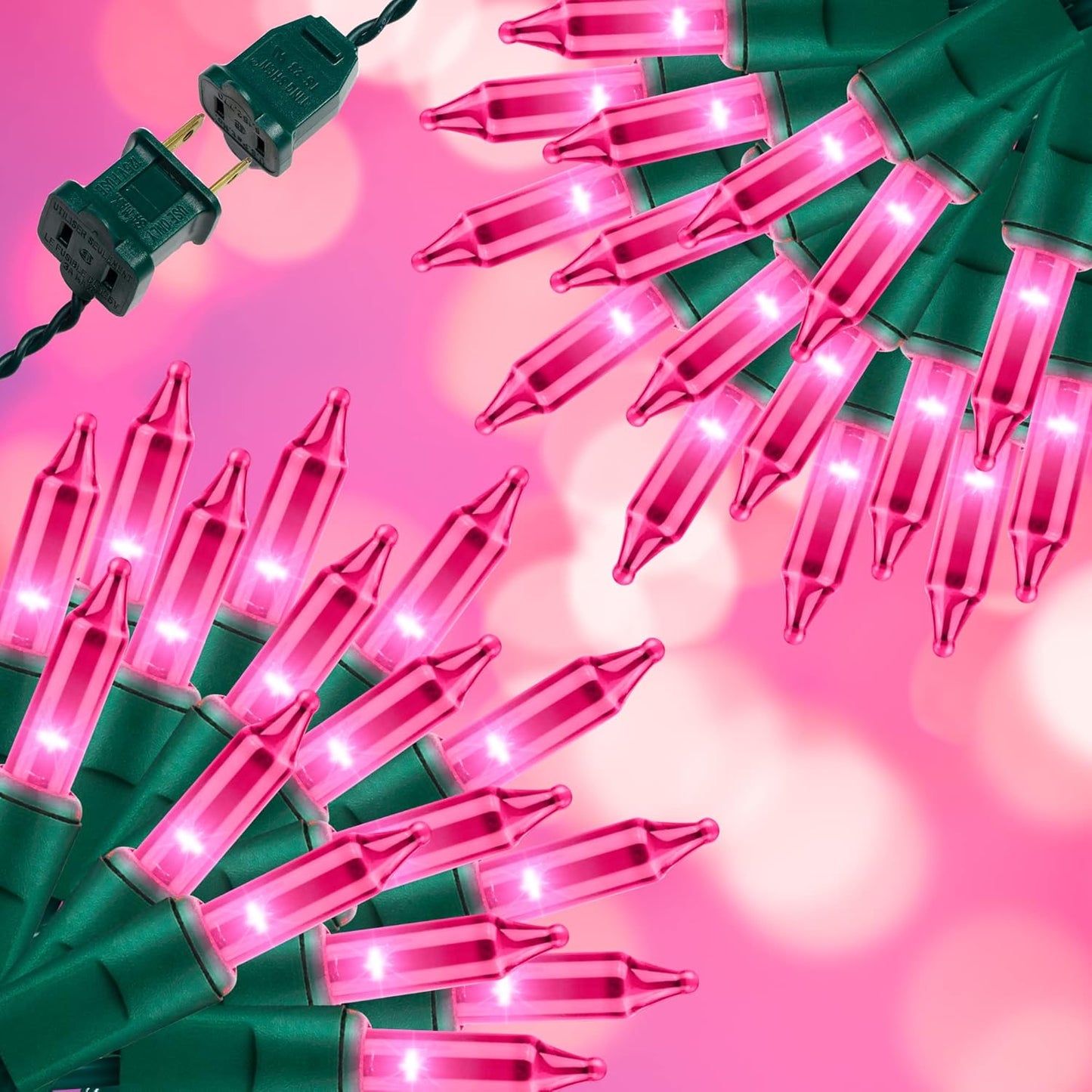 100LIGHTS PINK Extra-Bright With End Connectors Christmas Decorative Lights 5.98m UL Certified Mini String Light Set Waterproof for Home Garden Holiday Christmas Tree Party Patio Decor Wedding