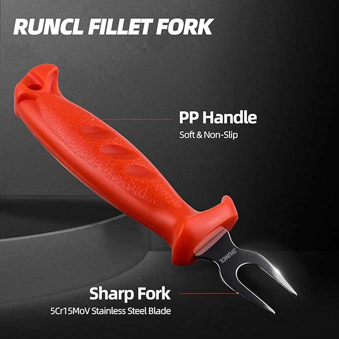 RUNCL Fishing Fillet Knife Combo Set, Fishing Tools Kit With 6" Fillet Knife, Fillet Fork, Knife Sharpener and Fish Scaler Remover, 4 Pieces fishing Kit Tool, Perfect for Fresh or Saltwater