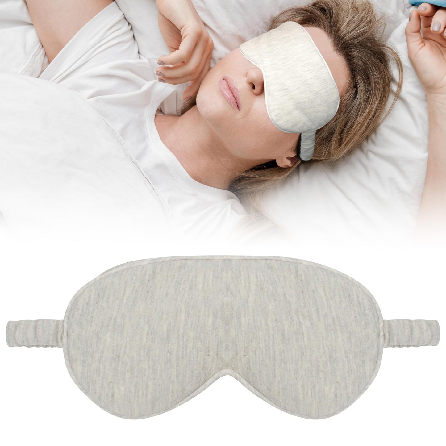 Cotton Sleep Mask for Women Men, Sleeping Eye Masks, Comfortable Soft Adjustable Elastic Eyes Covers for Nighttime Traveling Gift, Lightweight Breathable Core Blackout Cover with Strap, Pure Beige
