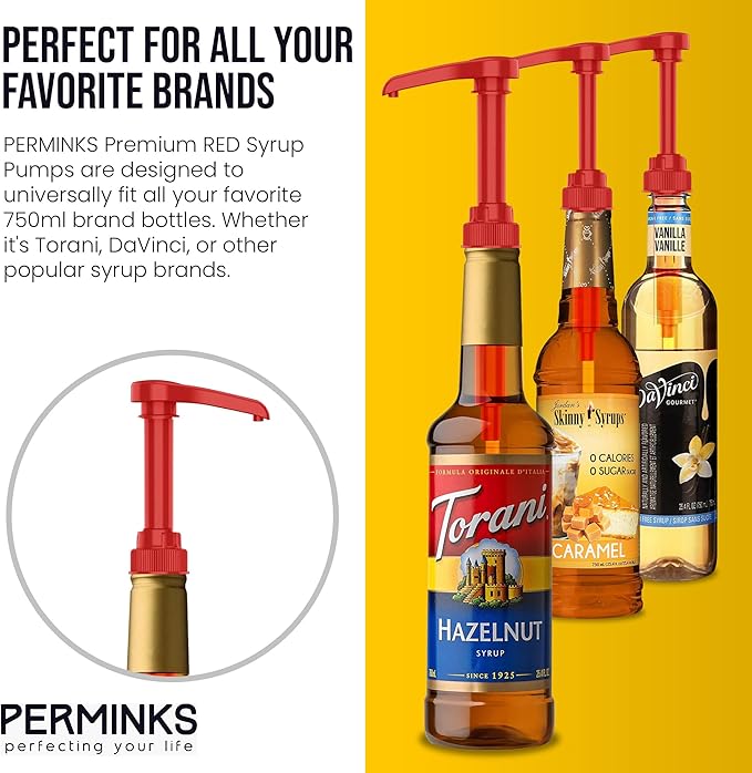 Premium Syrup Pump Compatible with Torani 750 ml Bottle, Davinci Syrups - No Spill, No Clog Syrup Pump Dispenser for Vanilla, Snow Cone, Blueberry, Coffee Flavoring & More (Pack of 3, Red)