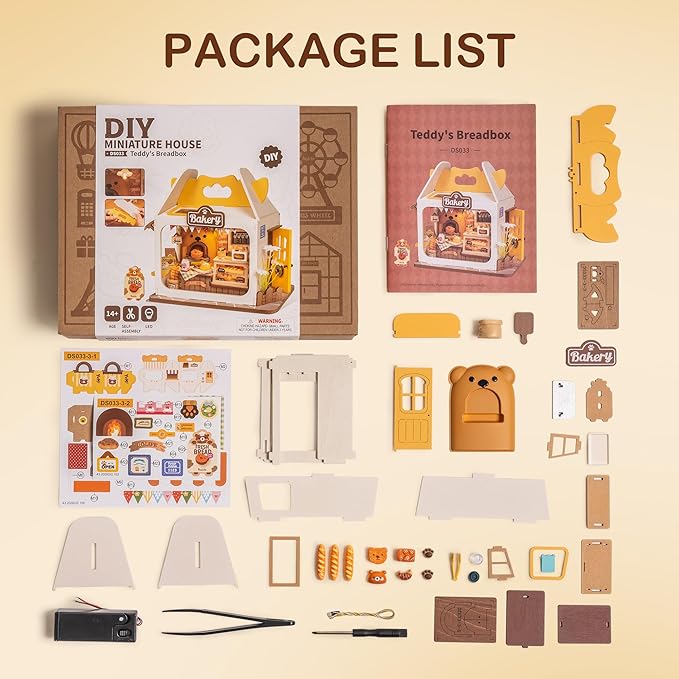 DIY Mini House Building Teddy Miniature Kit Breadbox, Miniverse Lifestyle Bookshelf Decoration, Cute Craft Kits for Women or Girls 14+, Kawaii Gifts Hobbies for Crafters (Teddy's Breadbox)