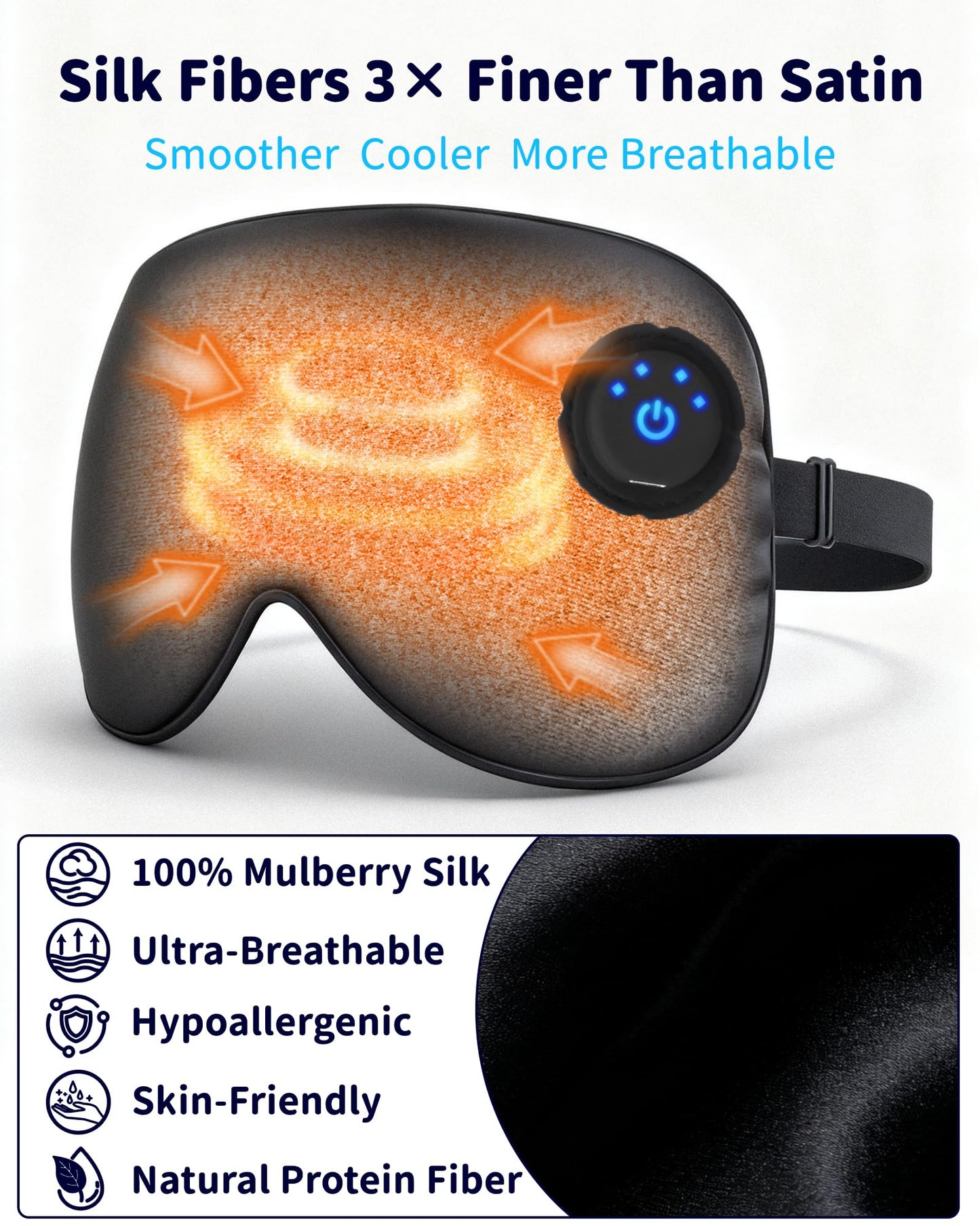 Heated Eye Mask FSA- HSA Eligible Cordless Pure Mulberry Silk Eye Mask for Dry Eyes Relief with 3 Adjustable Heat Settings,1500mAh Rechargeable & Washable Eye Cover for Travel Sleep Therapy