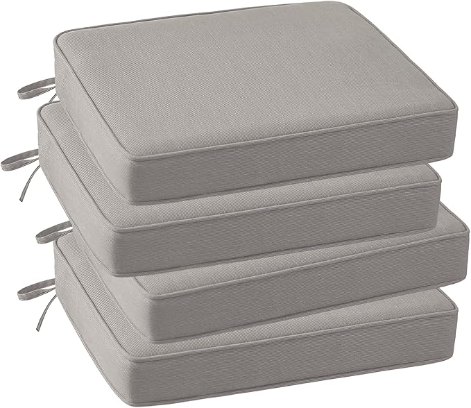 Outdoor Sunbrella Square Corner Seat Cushion, 19"x19"x3", Set of 4, Non Slip Outdoor Seat Cushion Pads with Removable Cover for Patio Furniture, Garden Yard Lawn, Specrtum Pebble