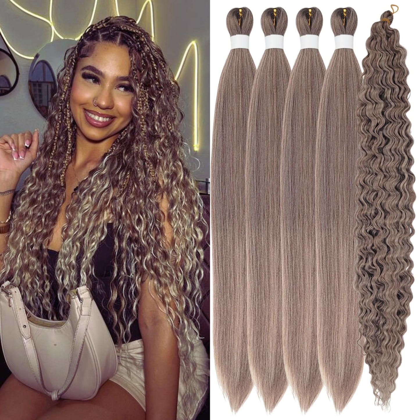 Ash Brown Boho Braiding Hair Curly Braiding Hair for Boho Braids Pre stretched Knotless Hair for Bohemian Braids(30 inch, Packs
