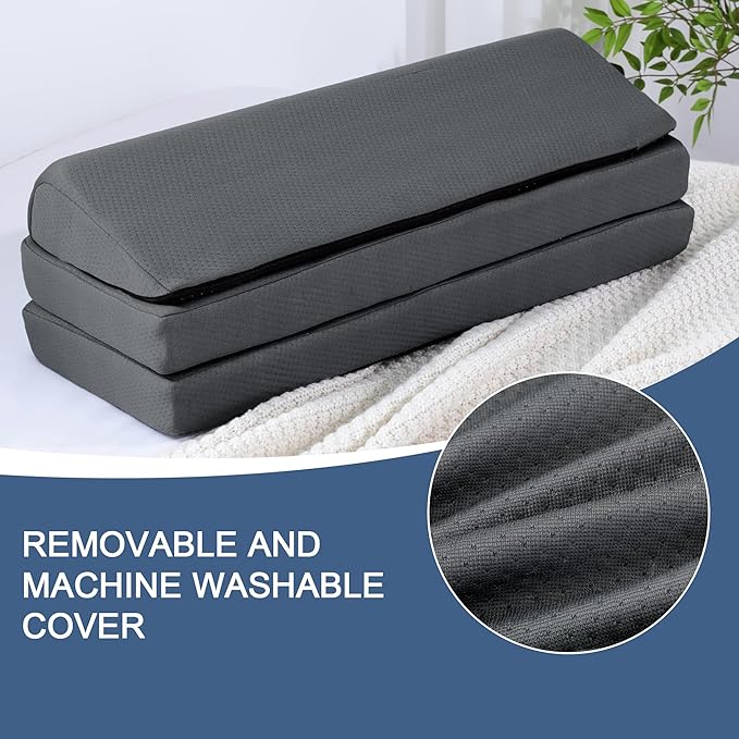 HOMBYS 3-in-1 Adjustable Height Wedge Pillow, 7" Height Leg Knee Pillow for Side Sleepers & Aligns Spine, Supportive Bolster Pillow for Pregnancy Relieves Pressure Hip Leg Elevation, 26", Dark Grey