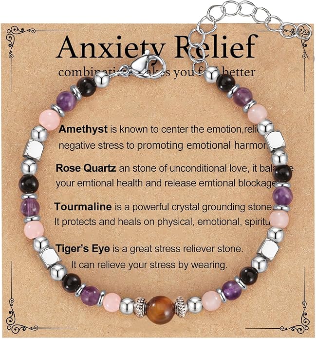 SKIRIFLA Triple Threat Protection Anxiety Relief Gifts for Women,Natural Healing Crystal Bracelet Evil Eye Jewelry for Her...