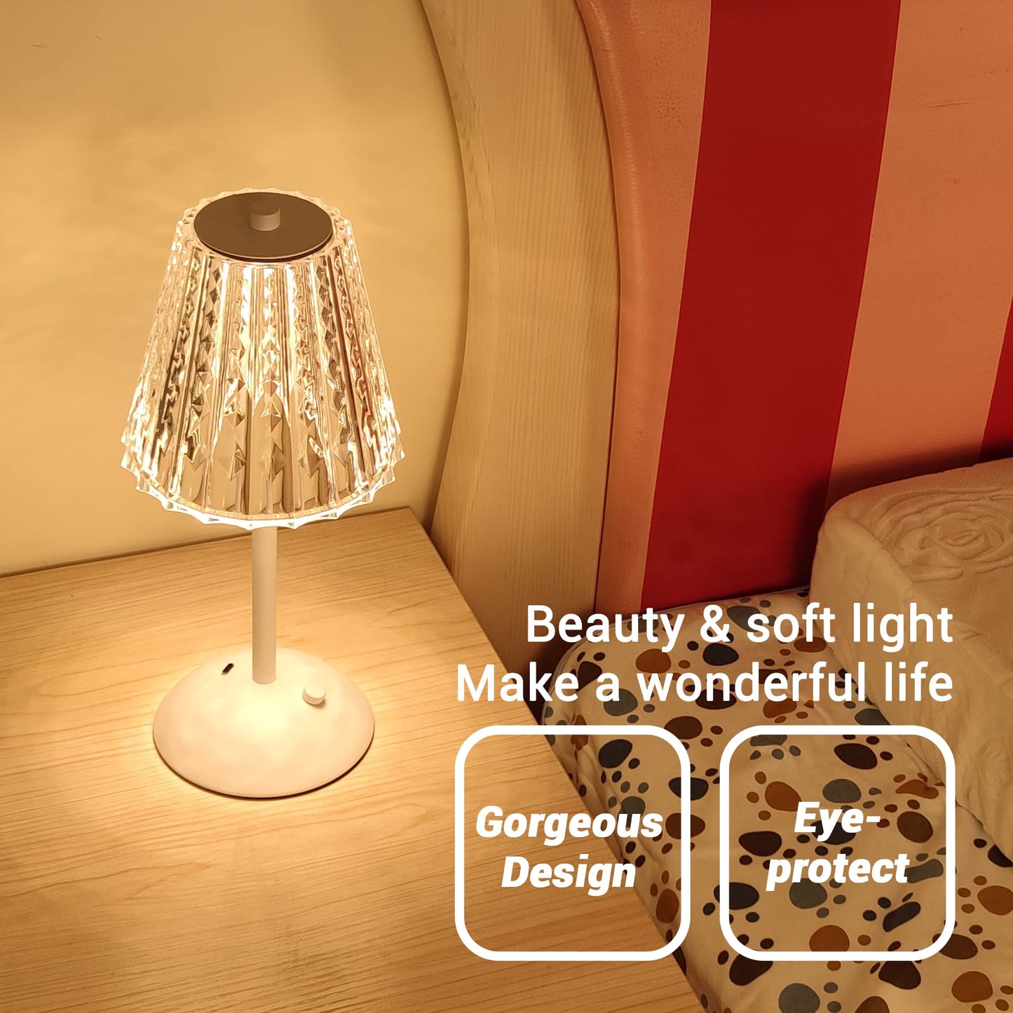 Amingulry Cordless Table Lamp, Rechargeable 4000mAh, 3 Color Modes, Stepless Dimmable, Metal, Small, White