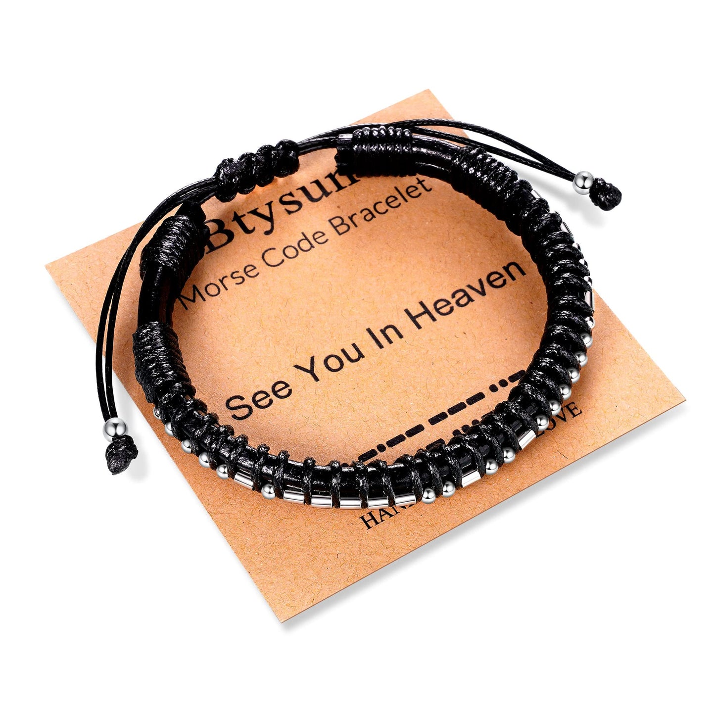 Btysun Morse Code Bracelets for Men Memorial Gifts for Loss of Father Bereavement Birthday Leather Bracelet Adjustable Dad Husba