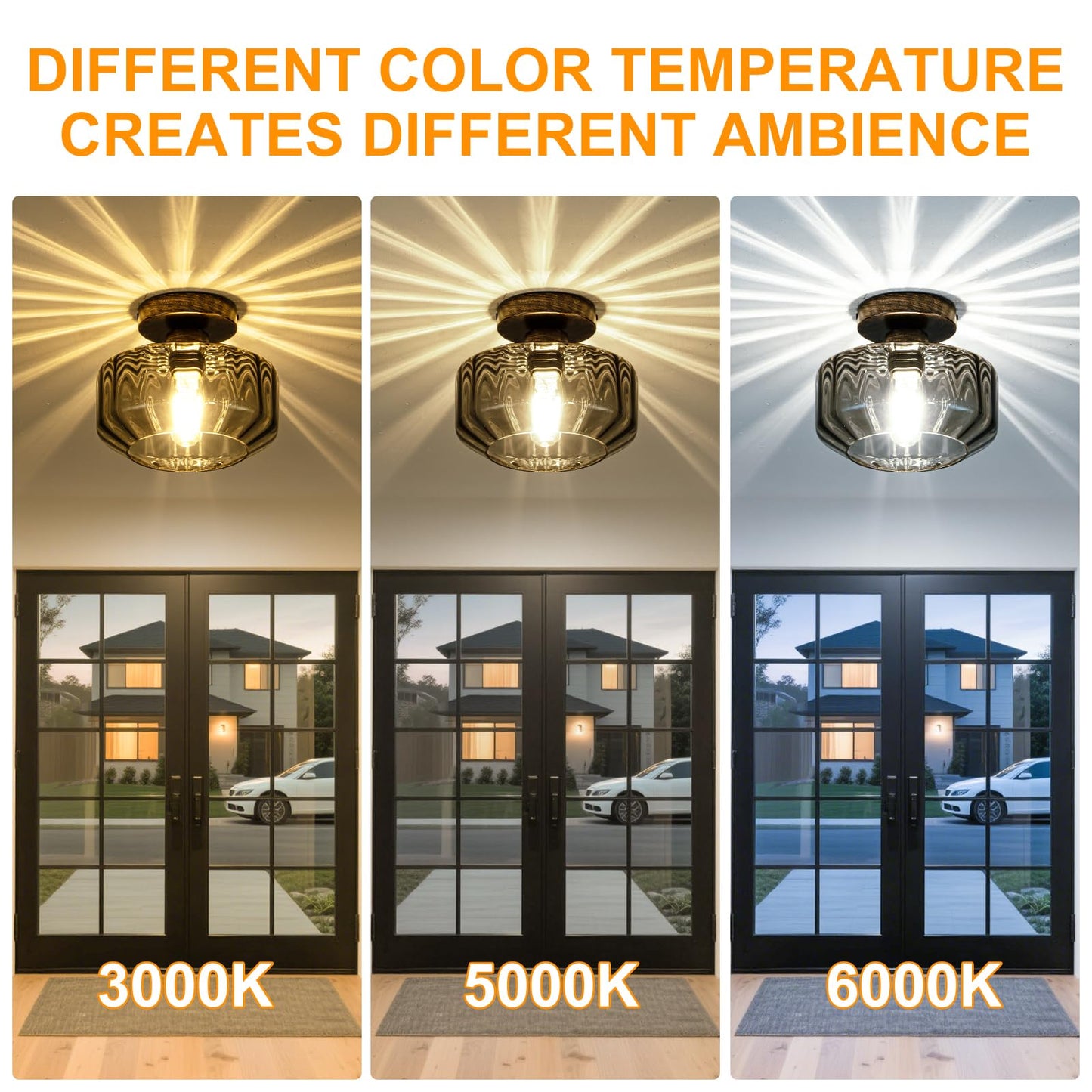 Tbaoinla Smoked Glass Flush Mount Ceiling Light With 1200Lm Led - Black Champagne Gold 8.66 Damp Rated Fixture For Bathroom Kitchen Hallway Modern Lighting