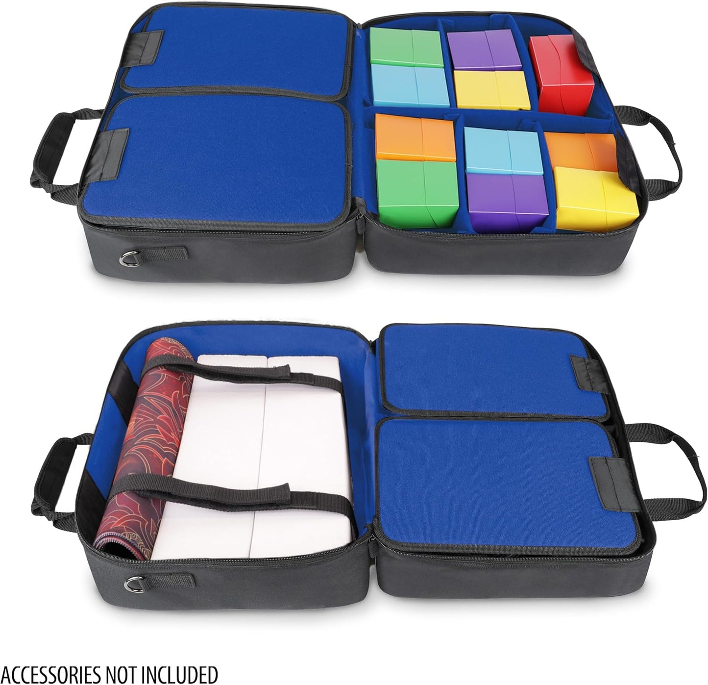 USA Gear XL Trading TCG MTG Deck Box Bag Travel Case - Large MTG Card Storage Bag with Padded Shoulder Strap, Customizable Interior, Weather Resistant - Fits Deck Boxes & Sleeved Cards - Blue