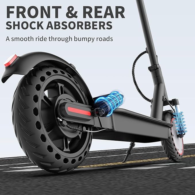 Electric Scooter Adults 8.5", Foldable Solid Tires E Scooter with Dual Suspension, 16 Mph, 350W Motor, Kick Scooters Max 16 Miles Long Range for Commuting, Electric Scooter for Adults, APP Control