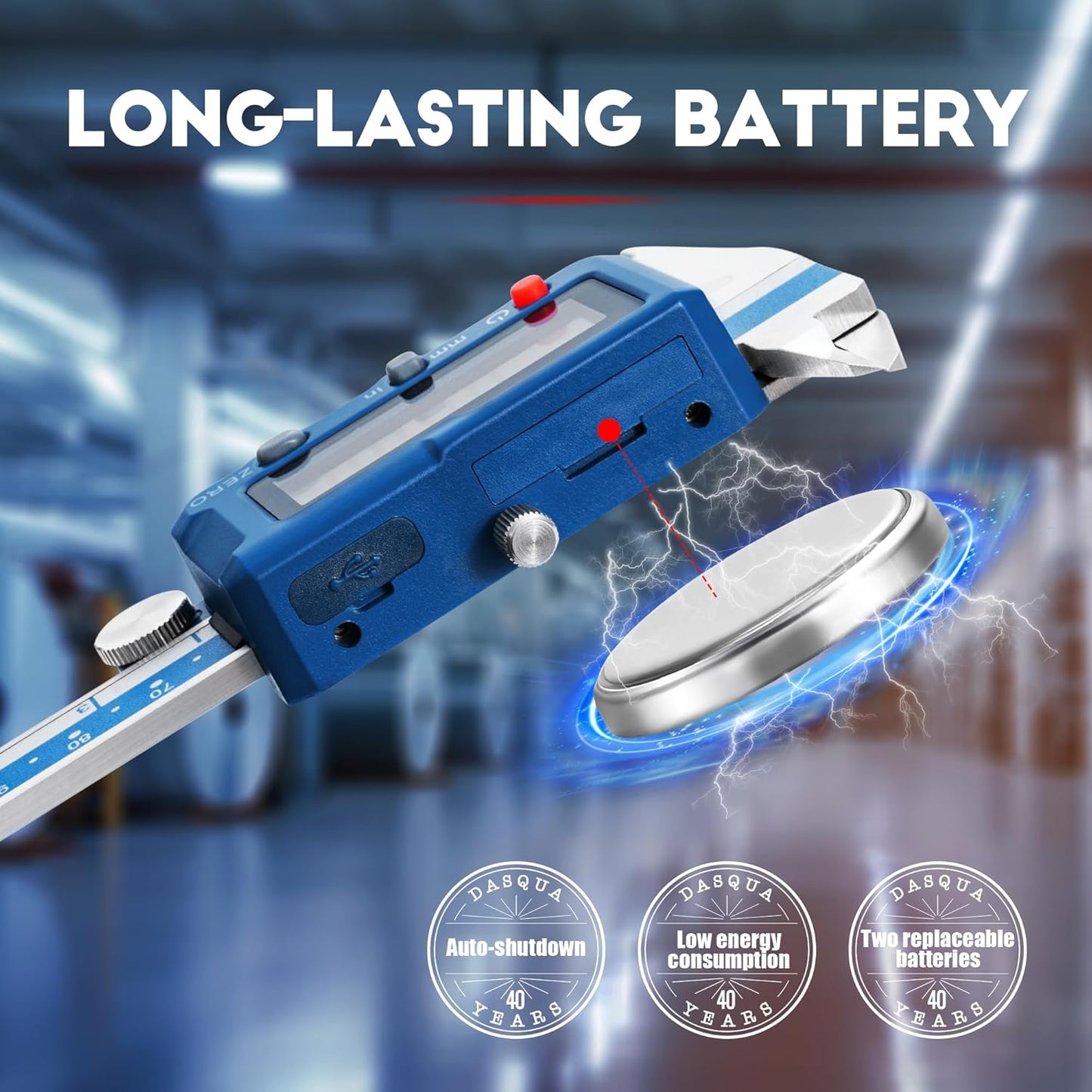 Dasqua 6”/150mm Digital Caliper, Stainless Steel Precision Measuring Tool with Advanced Dual Chip, Large LCD, Resolution 0.0005”/0.01mm, Accuracy ±0.001”/0.02mm