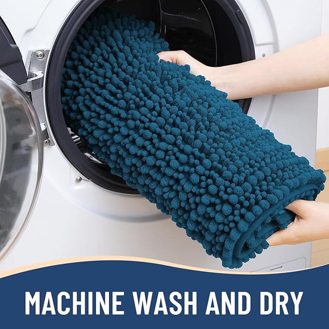 Arotive Luxury Chenille Bathroom Rug Mat, Extra Soft Thick Absorbent Shaggy Bath Rugs, Non-Slip Machine Wash Dry, Plush Bath Mats for Bathroom, Shower and Tub, 47x24, Peacock Blue