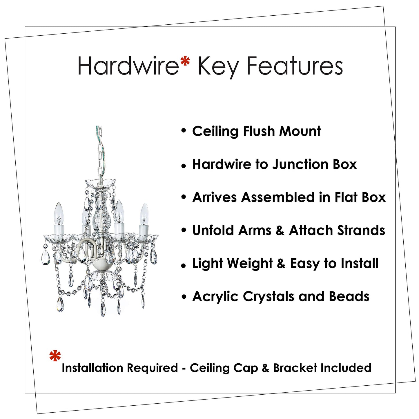 Gypsy Color 4 Light Flush Mount Chandelier, Crystal White, Acrylic Crystals, Metal Frame, H17.5”Xw15”, Model Sk-Zxkt-Gvy7