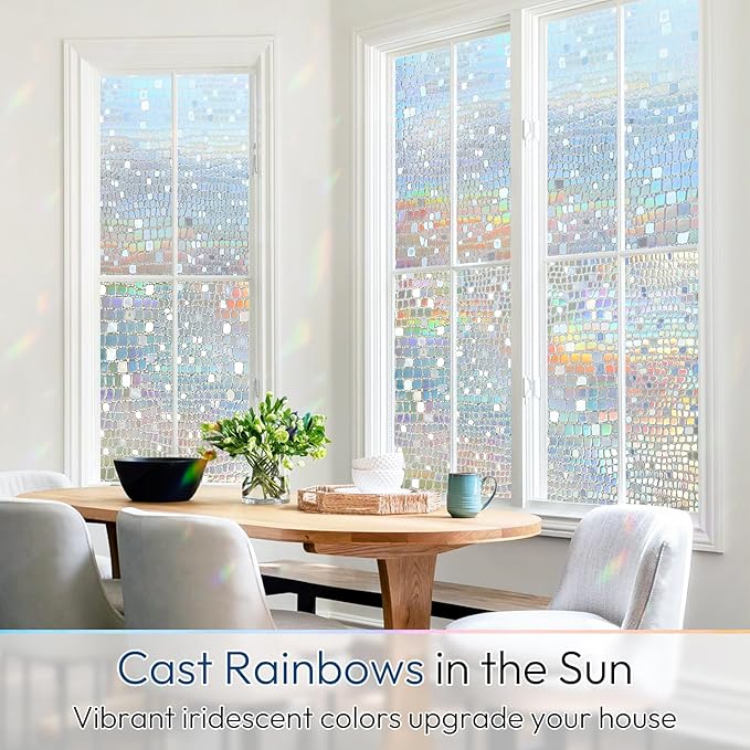 rabbitgoo Window Privacy Film Rainbow Window Film, Mosaic Decorative Stained Glass Cling, Removable Static Cling Tint UV Blocking, Non-Adhesive Privacy Covering, 35.4 x 78.7 inches