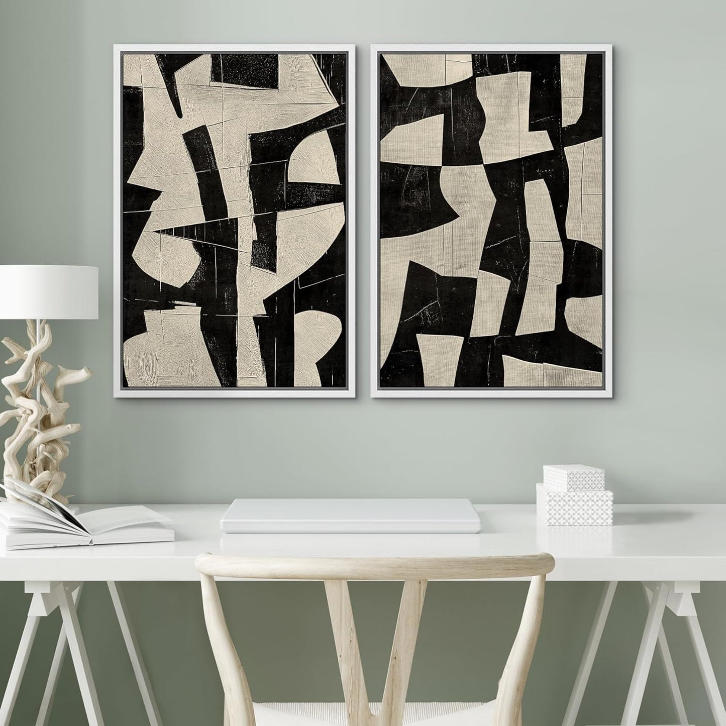 SIGNWIN Framed Canvas Print Wall Art Geometric Abstract Warm Tones with Gold Accent Illustrations Modern Art Decorative Contemporary for Living Room, Bedroom, Office - 24"x36"x2 White