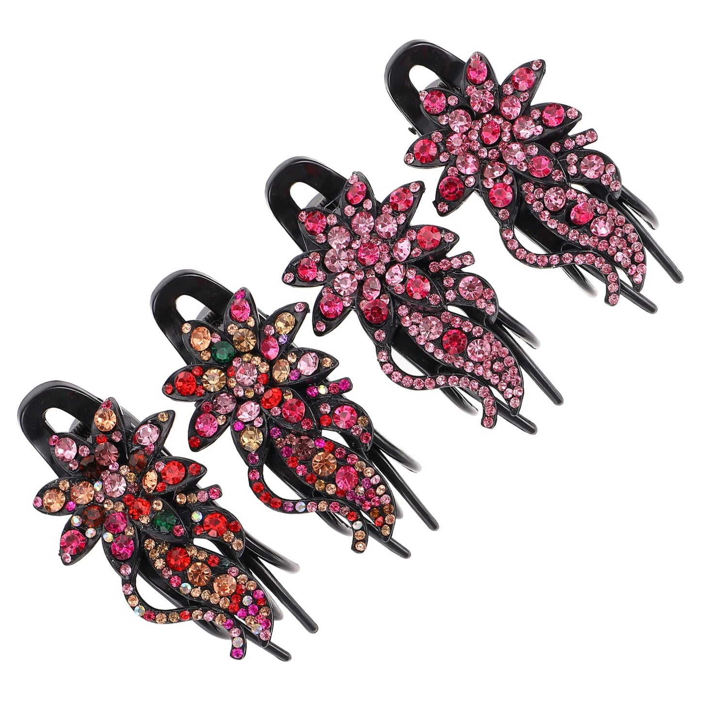 KALLORY Duckbill Clip Retro Hairpin Vintage Hair Clip Rhinestones Flower Hair Claw Clip (4 Pcs)
