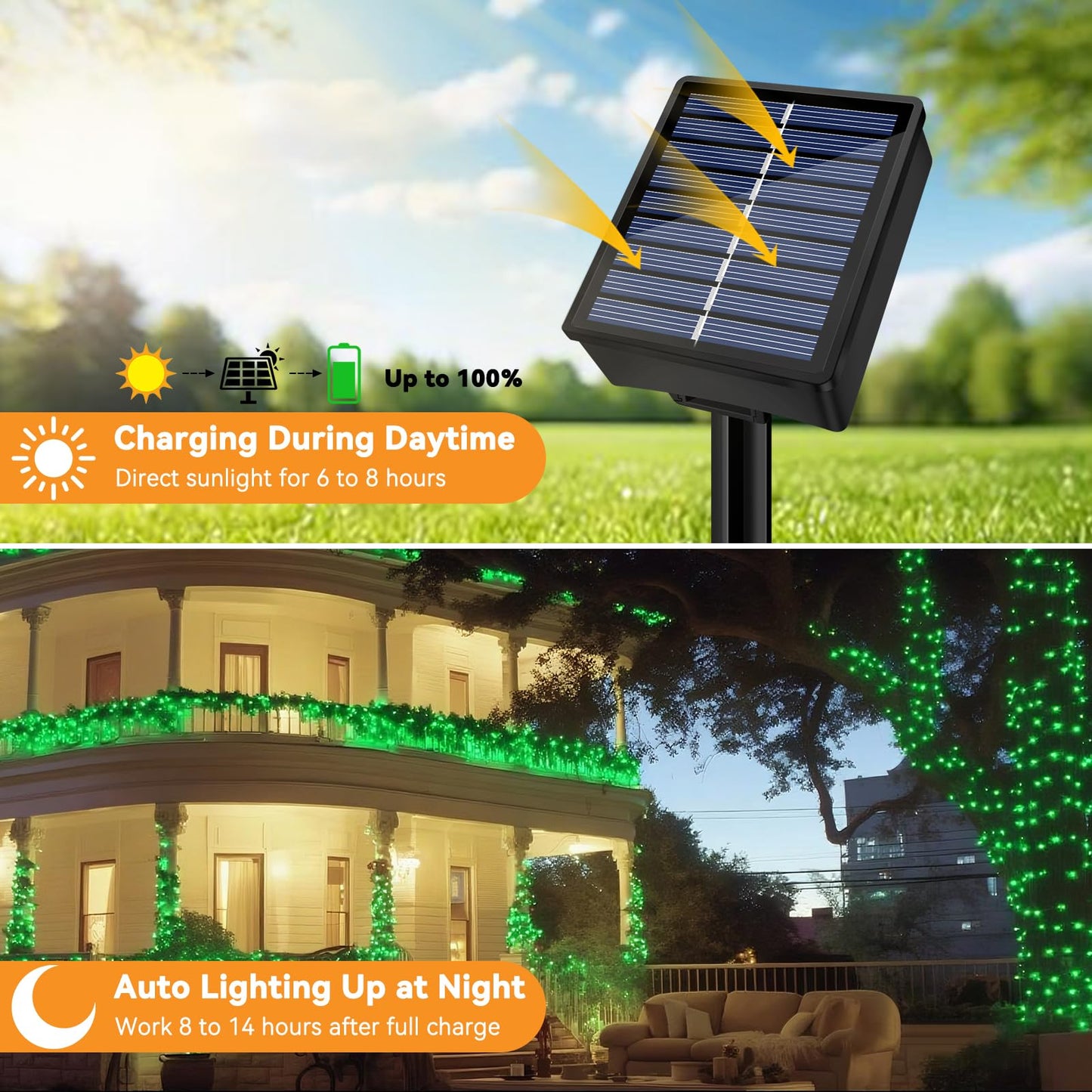 Solar String Lights Outdoor Waterproof 2 Pack Total 66Ft 200Led 8 Modes Twinkle Lights Solar Fairy Lights For Patio  Garden Yard Party Wedding Tree Christmas Halloween Decoration  Green