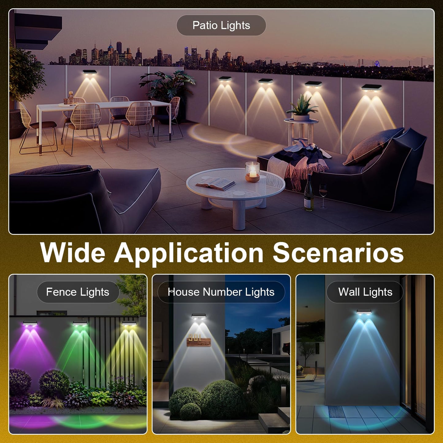 Solar Fence Lights Outdoor 8 Pack  Stainless Steel & Ip65 Waterproof  8 Lighting Modes High Brightness Led Spot Lens Deck Lights Dusk To Dawn For Backyard Stair Railing Patio Wall