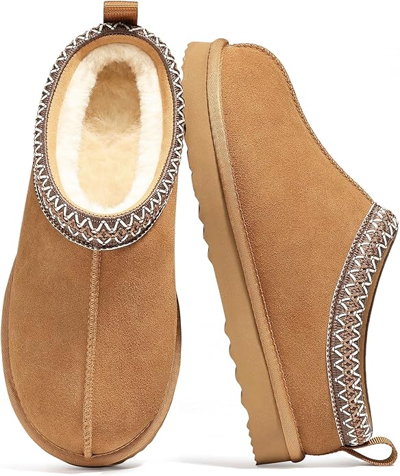 bebealy Genuine Suede Fuzzy Slippers for Women Winter Warm House Shoes Cozy Mini Boots for Indoor Outdoor