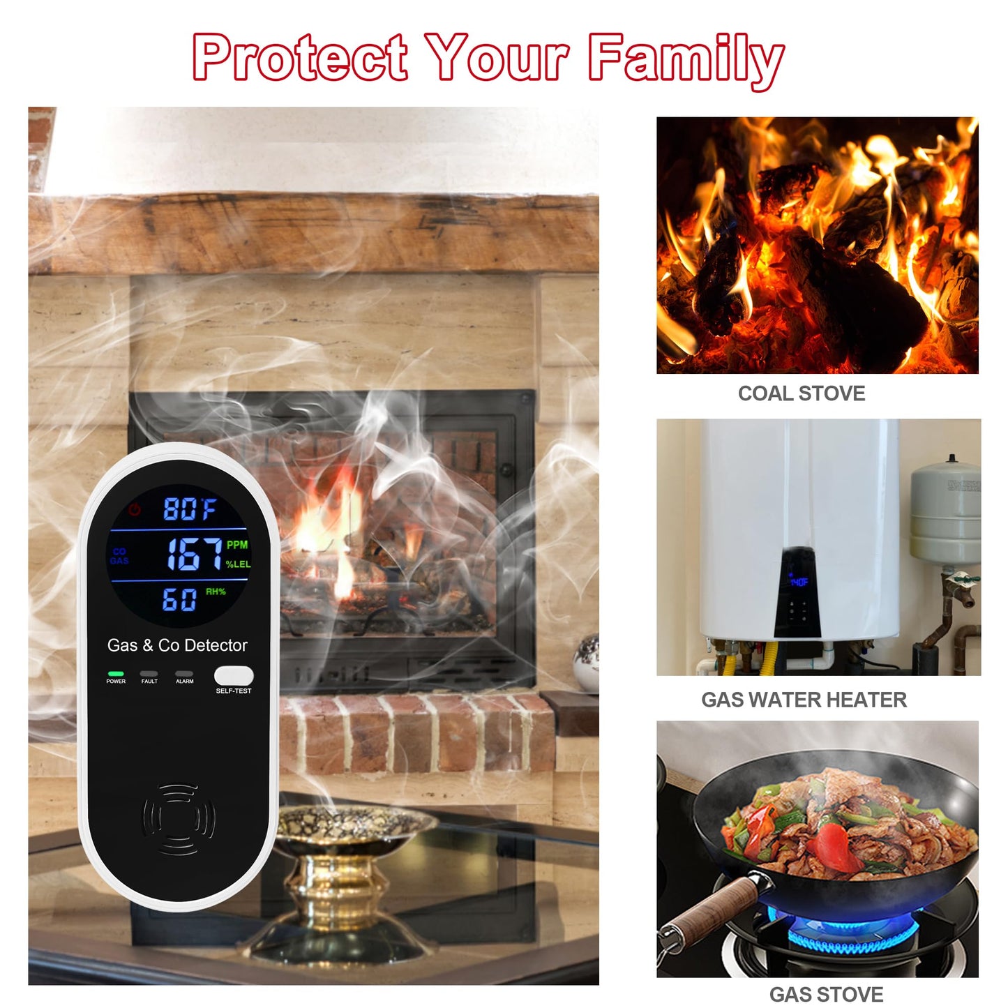 2 Packs Combination Natural Gas & Carbon Monoxide Detector,Koabbit 4-in-1 Explosive Gas & Carbon Monoxide Alarm with Temperature(°F) & Humidity for Home,RV,Hotel,Apartment