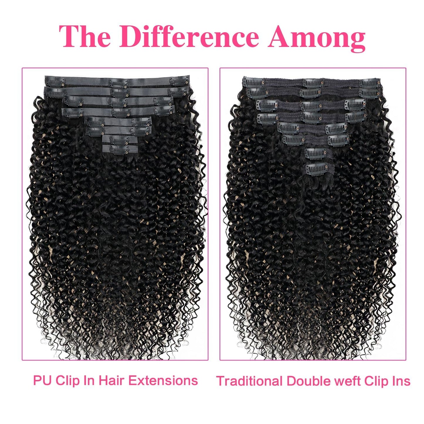 18 Inches Seamless Kinky Curly Clip in Hair Extensions Real Human Hair #1B Natural Color Brazilian Virgin 3c 4a Curly Clip ins H