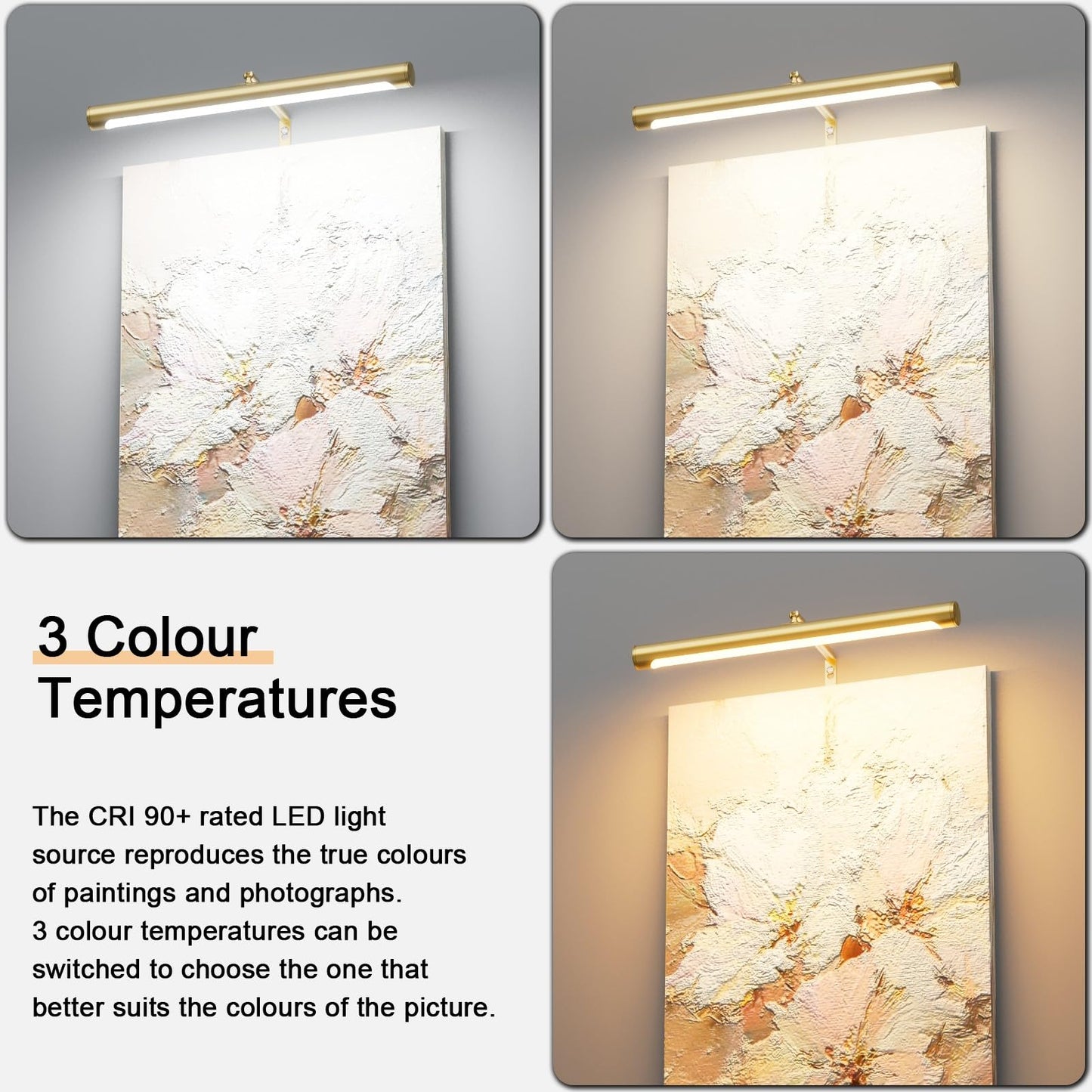 Coinmit Picture Lights for Paintings Plug in, 16" Adjustable LED Gold Picture Light Art Light, Remote Control Gallery Painting Wall Light for Picture Display Dartboard Art Work (Gold)