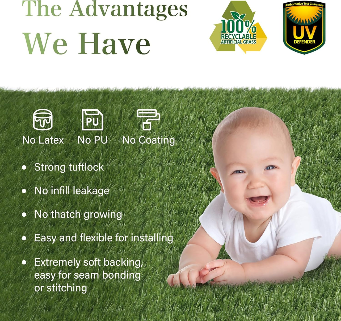 Artificial Grass Turf Rug 3.3 x 10 FT - Realistic Fake Grass Outdoor Carpet with Drainage, 1.2” High Synthetic Lawn Mat for Patio, Balcony, Garden, Pet-Friendly Indoor/Outdoor Use
