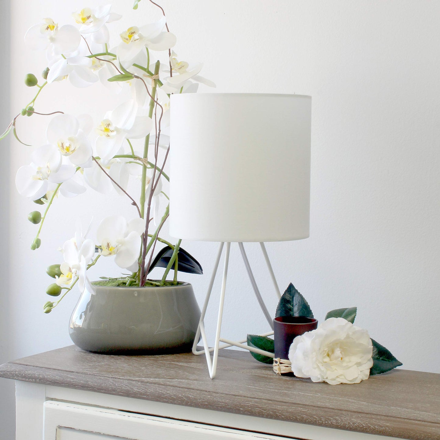 Simple Designs Lt2066-Wow 14 White Metal Table Lamp With Fabric Shade, No Bulb