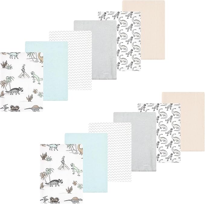 Luvable Friends Hudson Baby Flannel Burp Cloths 12pk, Gray Dinosaur Journey