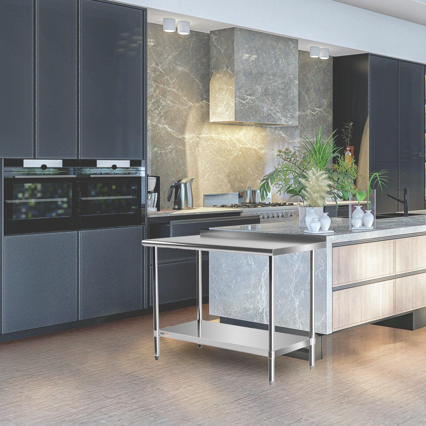 HZEEMFG Stainless Steel Table for Prep & Work 24 x 48 inches,4ft,Heavy Duty Metal Table with Backsplash for Commercial Kitchen, Restaurant, Home, Hotel, Laundry Room,Garage, Workshops