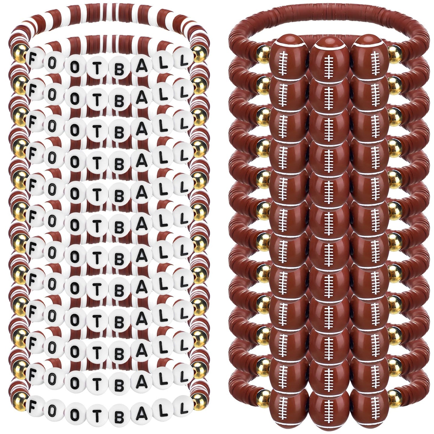 Huquary 24 Pack American Football Team Gifts Letter Clay Beaded Bracelet Bulk American Football Party Favors Brown White Adjusta