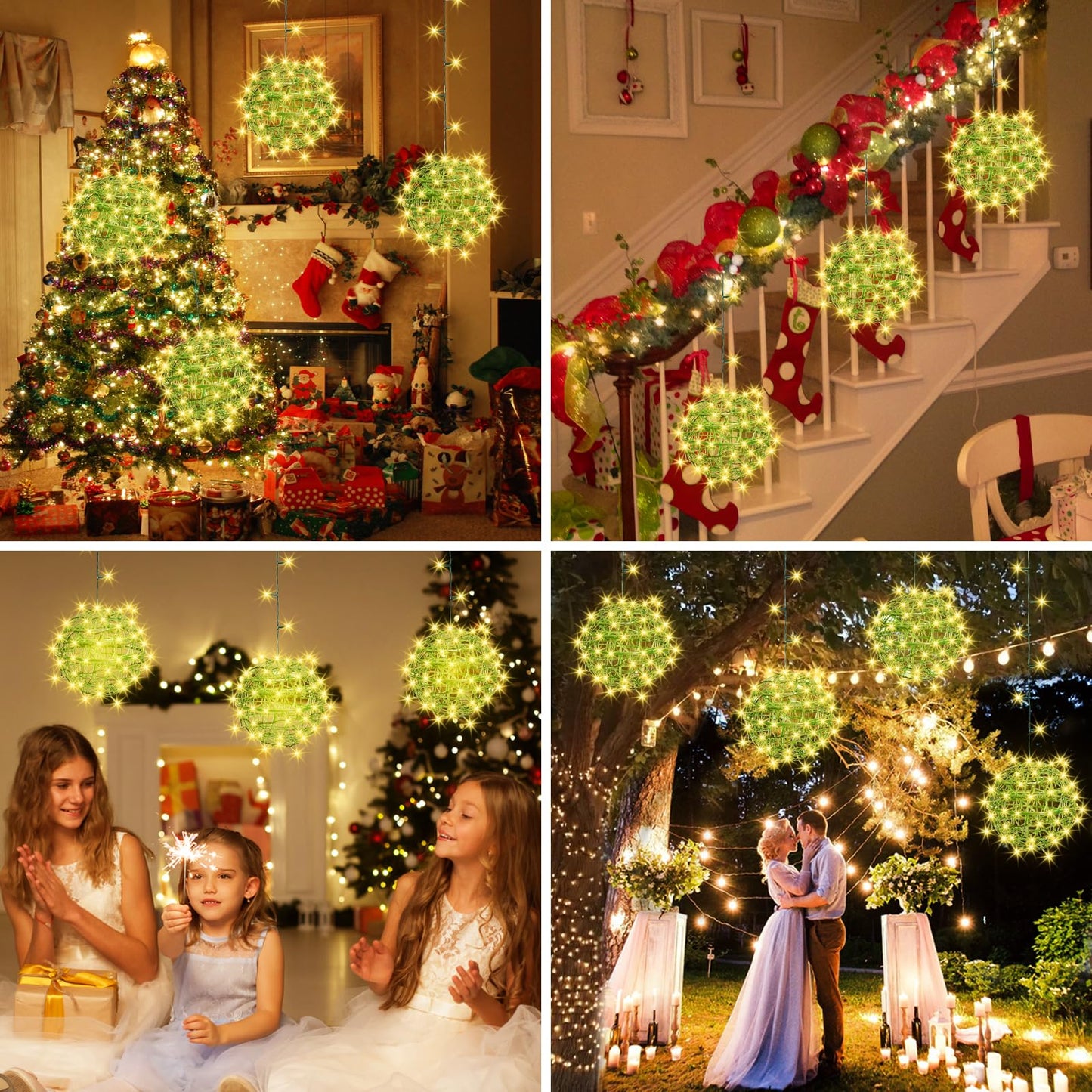 Baung Christmas String Lights Outdoors 4 Pack 7.98 Sphere Ball Tree Garden Globe Lights For Home  Party  Christmas  Porch Patio Wedding  Garden Tree Decoration With Memory Function Plug