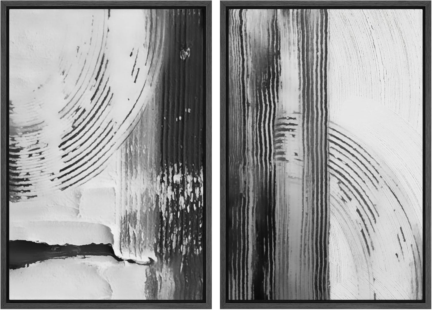 SIGNWIN Framed Canvas Print Wall Art Set Black White Industrial Paint Strokes Abstract Shapes Illustrations Modern Art Minimal Decorative Nordic for Living Room, Bedroom, Office - 16"x24"x2 Black