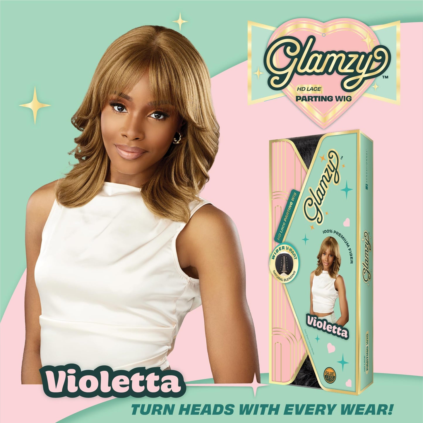 Sensationnel Glamzy Lace Part Wigs - Violetta Glueless Hand Tied Wider V Parting Synthetic Hair (2 DARKBROWN)