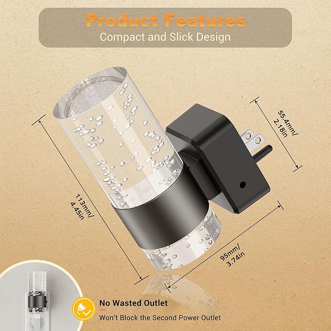 JandCase Night Light, Automatic Night Lights Plug into Wall, Dimmable LED Night Light with Adjustable Brightness, Night Lights Plug in with Auto Light Sensor, Amber for Bathroom Hallway Decor