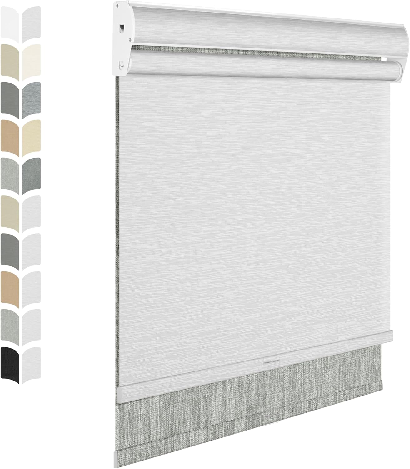BERISSA Cordless Dual Roller Shades with Cassette Valance, Double Window Shades - Blackout and Light Filtering, Day and Night for Home Office Door. Linen Grey and White. 30 W x 36" H