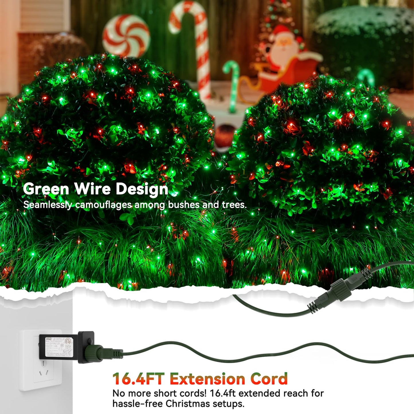 Lithome 14.8Ft X 5Ft Christmas Net Lights Outdoor  300 Led Red Green Bush Lights With 8 Modes  Connectable Waterproof Net Mesh Light Dark Green Wire For Bushes Shrubs Outdoor Christmas Holiday Decor