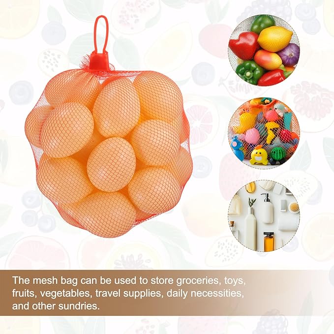 uxcell 100Pcs Reusable Produce Mesh Bags, 30cm Mesh Nylon Netting with Loop-Style Closures, Stretchable Egg Hatching Bags for Fruit Vegetable Storage, Red