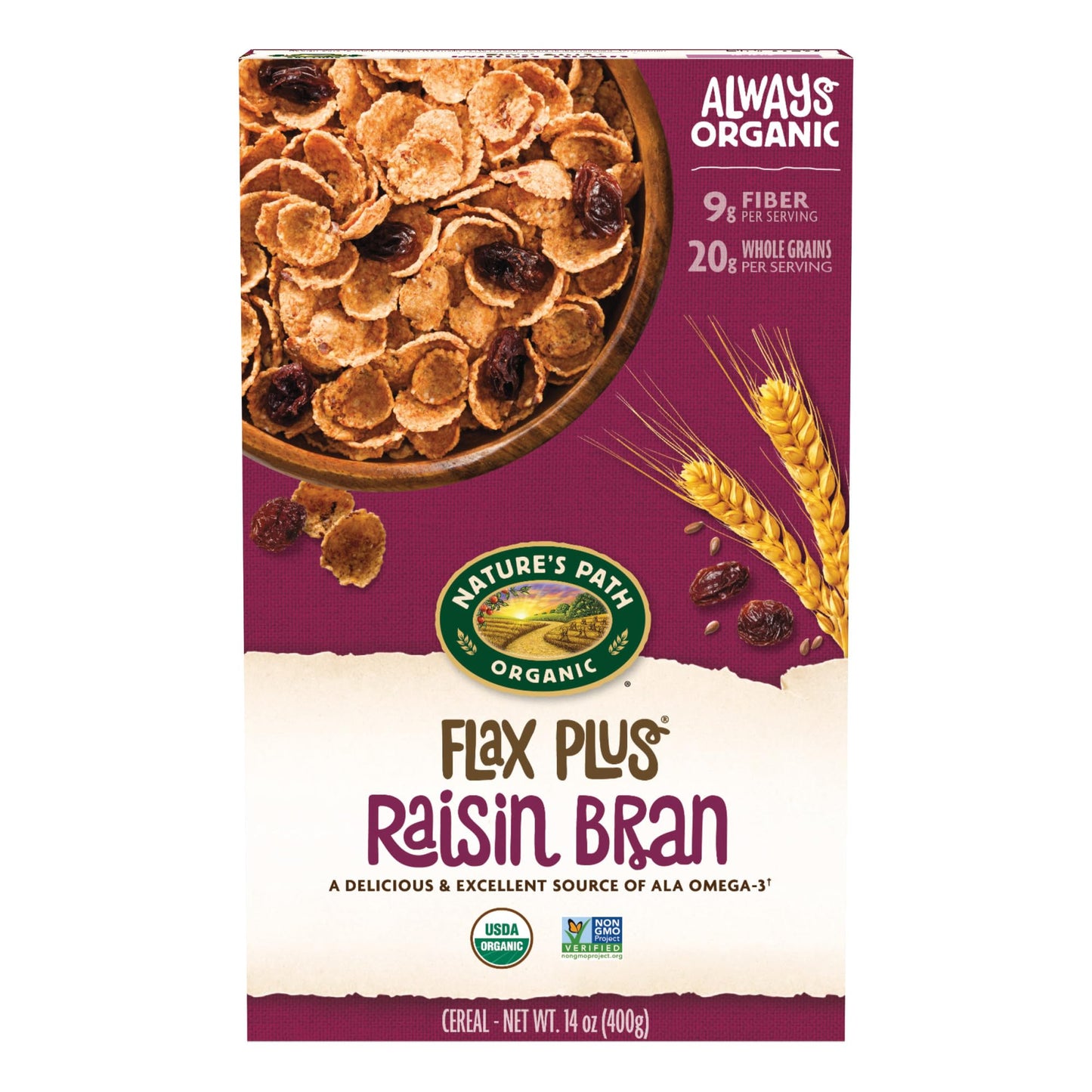 Natures Path Organic Flax Plus Raisin Bran Cereal, 14 oz (Pack of 1), Non-GMO