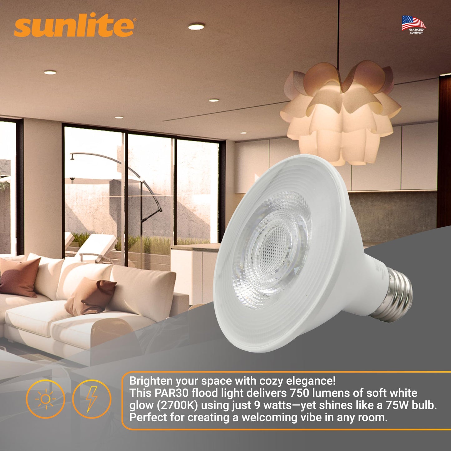 Sunlite Reflector Par30 Led Bulb  Spotlight  9W (75W=)  750 Lmns  Medium E26 Base  90 Cri  Dimmable  Decorative Track Lighting Use  Etl  Title-20 Compliant  Bulk  24 Pack  27K-Soft White